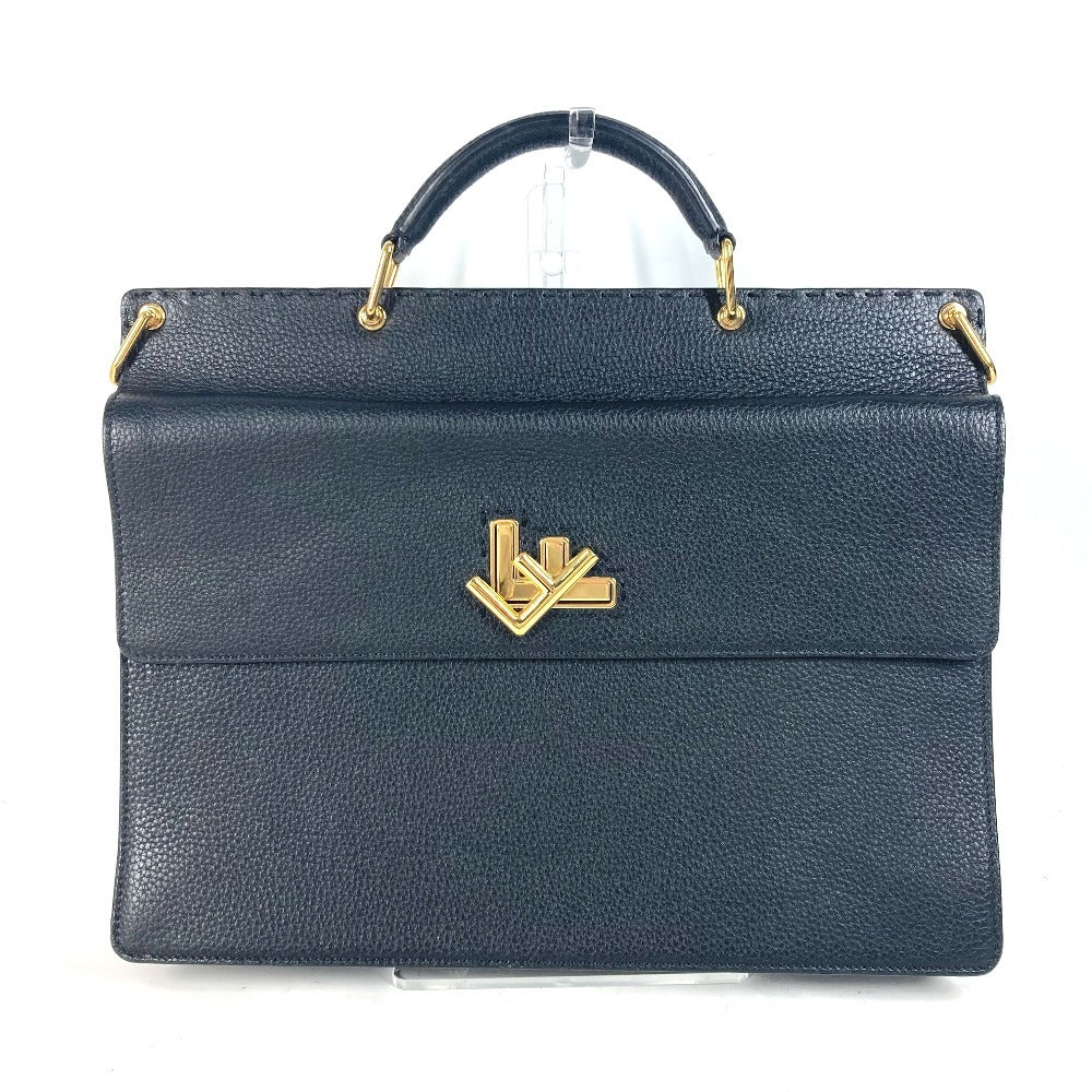 FENDI 7VA462 カバン ハンドバッグ トートバッグ ブリーフケース ダブルフェイス セレリア FFターンロック ラップトップバッグ ビジネスバッグ レザー ユニセックス ブラック