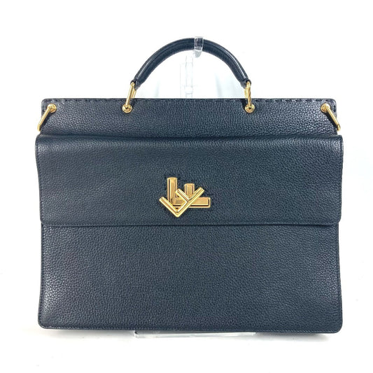 FENDI 7VA462 カバン ハンドバッグ トートバッグ ブリーフケース ダブルフェイス セレリア FFターンロック ラップトップバッグ ビジネスバッグ レザー ユニセックス ブラック