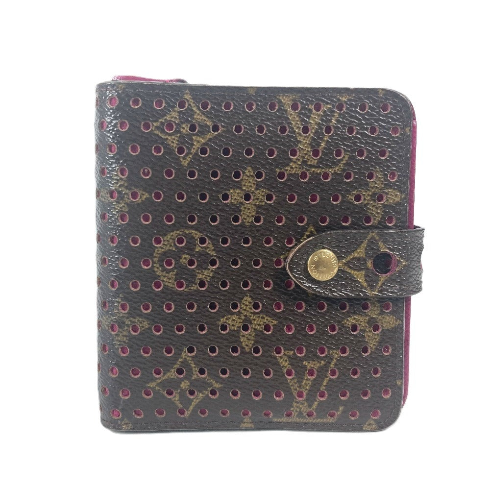 LOUIS VUITTON M95188 Monogram Perforated Compact Zip Wallet, Bi-fold Wallet, Monogram Canvas, Unisex, Fuchsia Pink