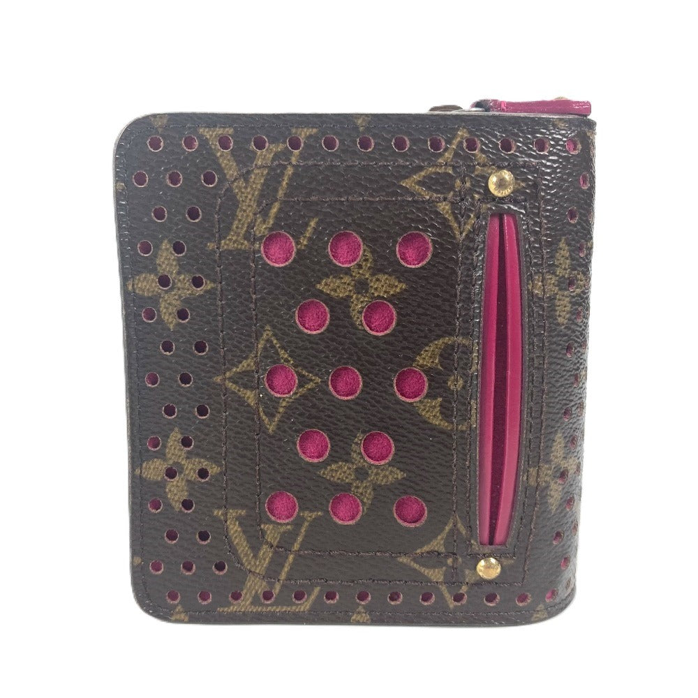 LOUIS VUITTON M95188 Monogram Perforated Compact Zip Wallet, Bi-fold Wallet, Monogram Canvas, Unisex, Fuchsia Pink