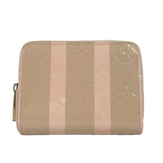 LOUIS VUITTON M58066 MonogramVernisRayures zip-around coin purse Wallet Coin Compartment Stripe coin purse MonogramVernis Beige/pink Used