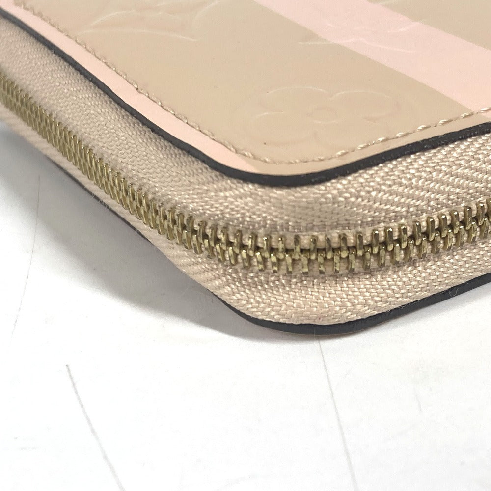 LOUIS VUITTON M58066 MonogramVernisRayures zip-around coin purse Wallet Coin Compartment Stripe coin purse MonogramVernis Beige/pink Used
