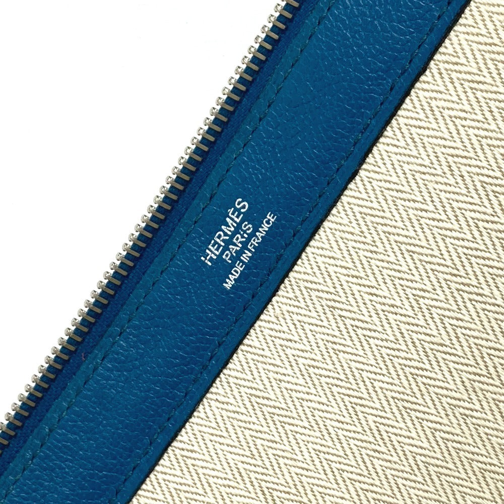 HERMES L字ファスナー カバン ポーチ セカンドバッグ クラッチバッグ レザー ユニセックス ブルー