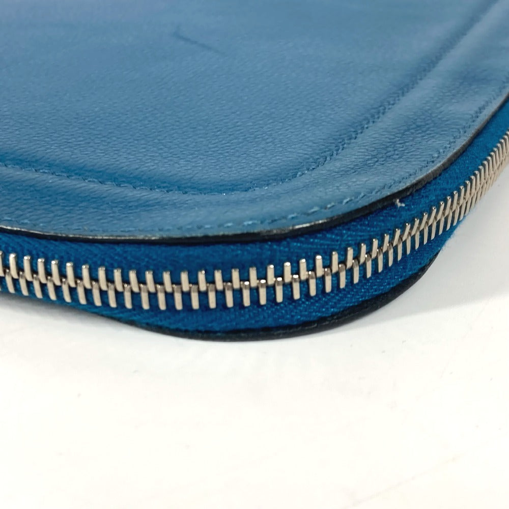 HERMES L字ファスナー カバン ポーチ セカンドバッグ クラッチバッグ レザー ユニセックス ブルー
