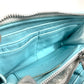 Chrome Hearts Rec Zip 3 Ptch Cemetery Cross Patch Round Zipper Long Wallet, Unisex, Light Blue Leather