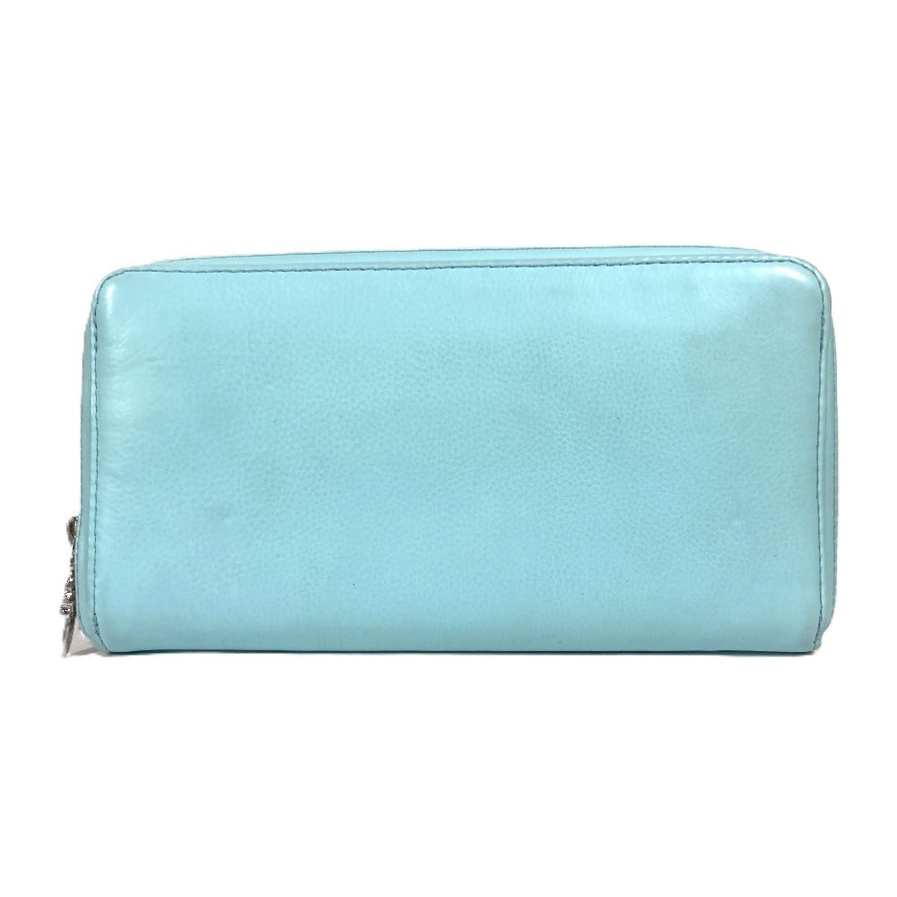 Chrome Hearts Rec Zip 3 Ptch Cemetery Cross Patch Round Zipper Long Wallet, Unisex, Light Blue Leather