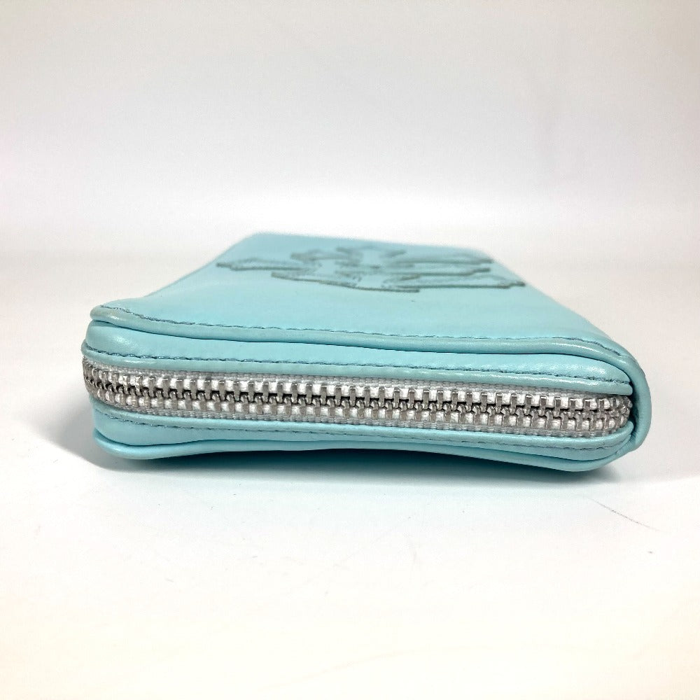 Chrome Hearts Rec Zip 3 Ptch Cemetery Cross Patch Round Zipper Long Wallet, Unisex, Light Blue Leather