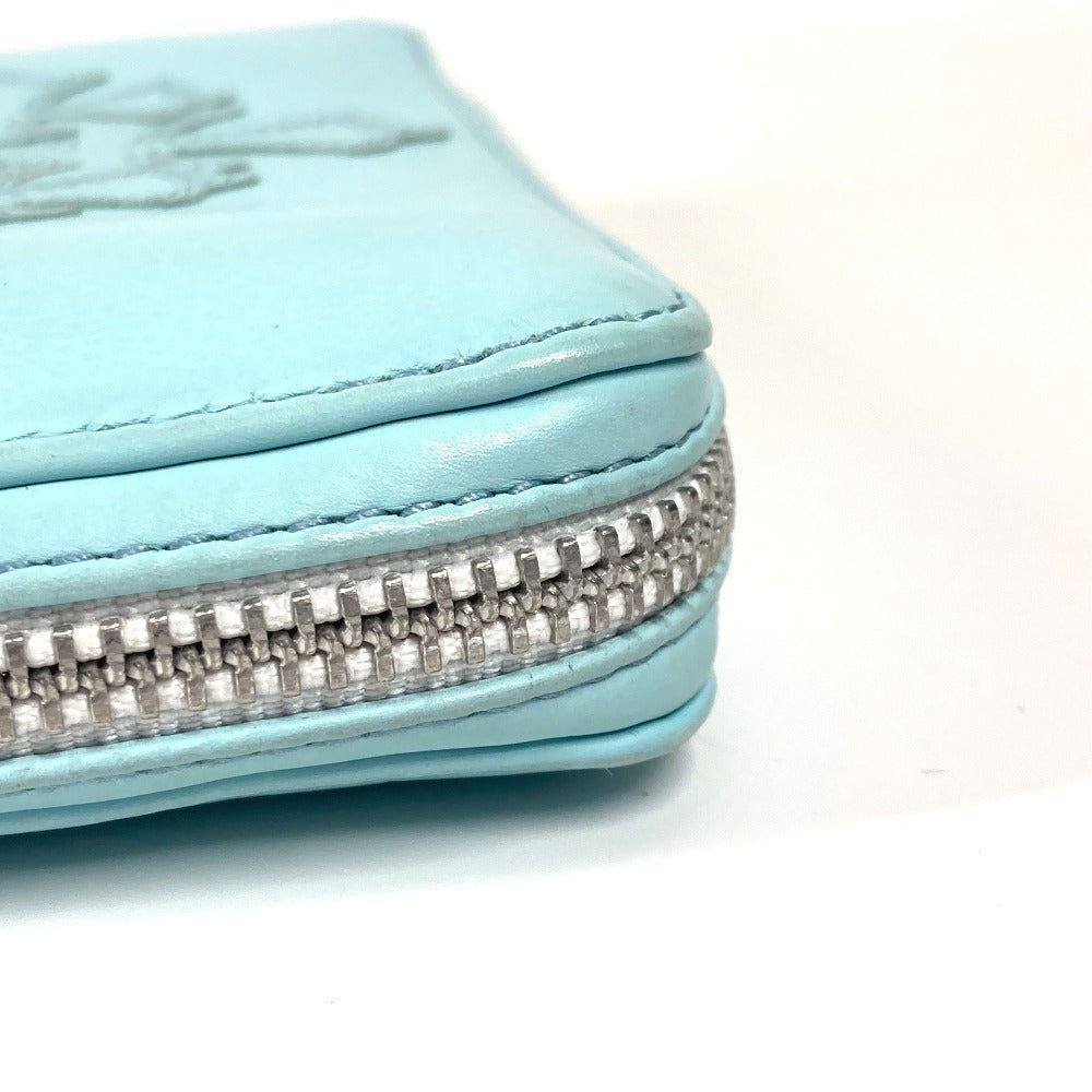 Chrome Hearts Rec Zip 3 Ptch Cemetery Cross Patch Round Zipper Long Wallet, Unisex, Light Blue Leather