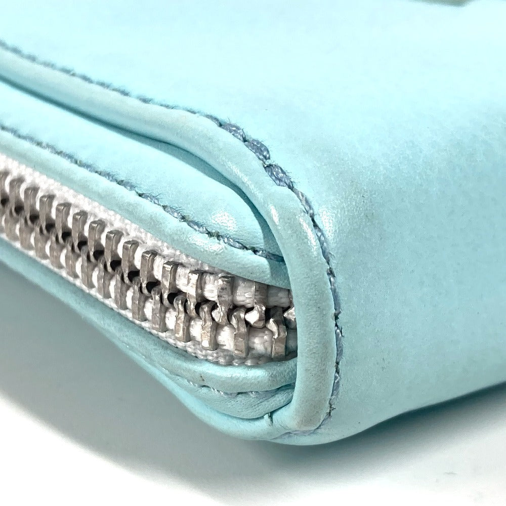 Chrome Hearts Rec Zip 3 Ptch Cemetery Cross Patch Round Zipper Long Wallet, Unisex, Light Blue Leather