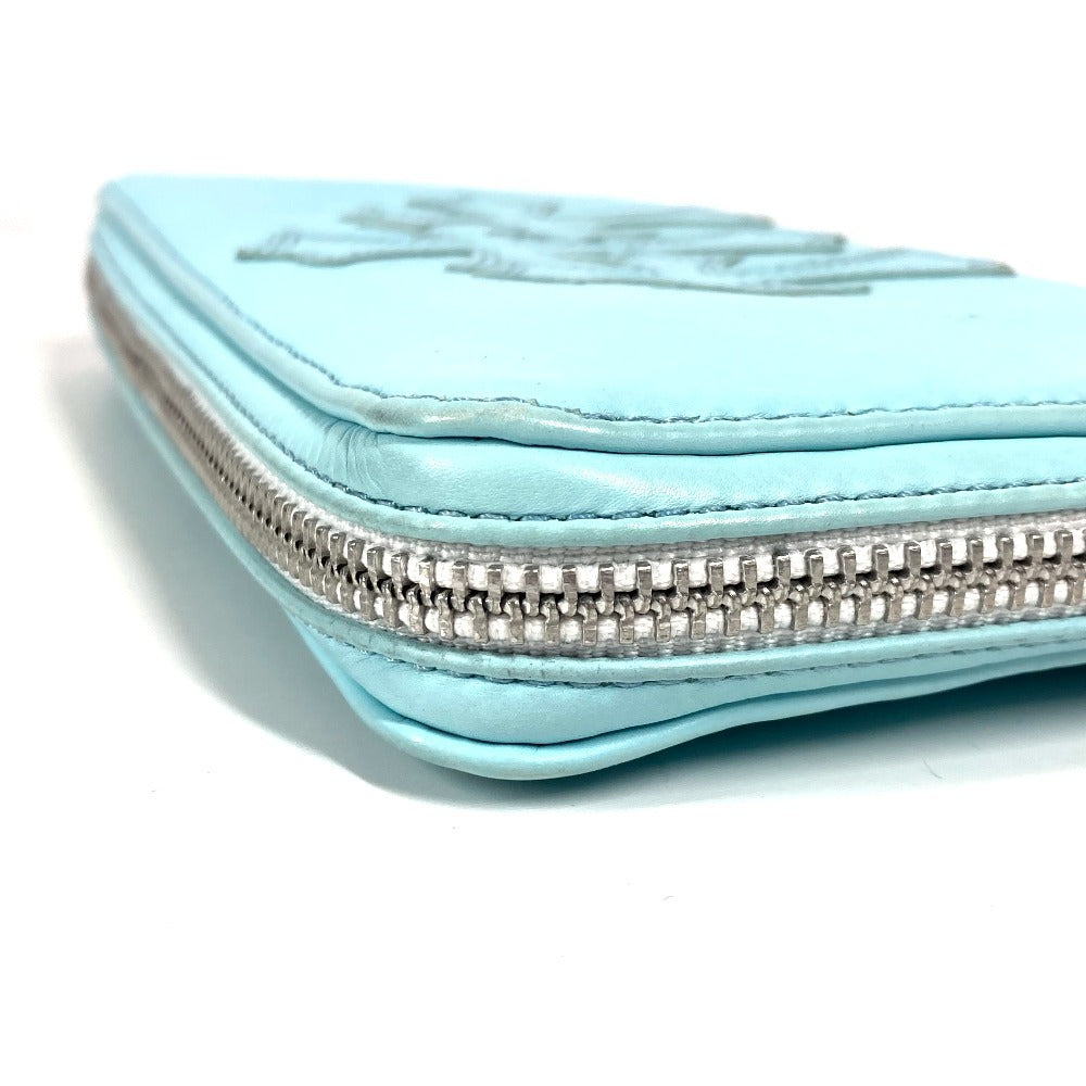 Chrome Hearts Rec Zip 3 Ptch Cemetery Cross Patch Round Zipper Long Wallet, Unisex, Light Blue Leather