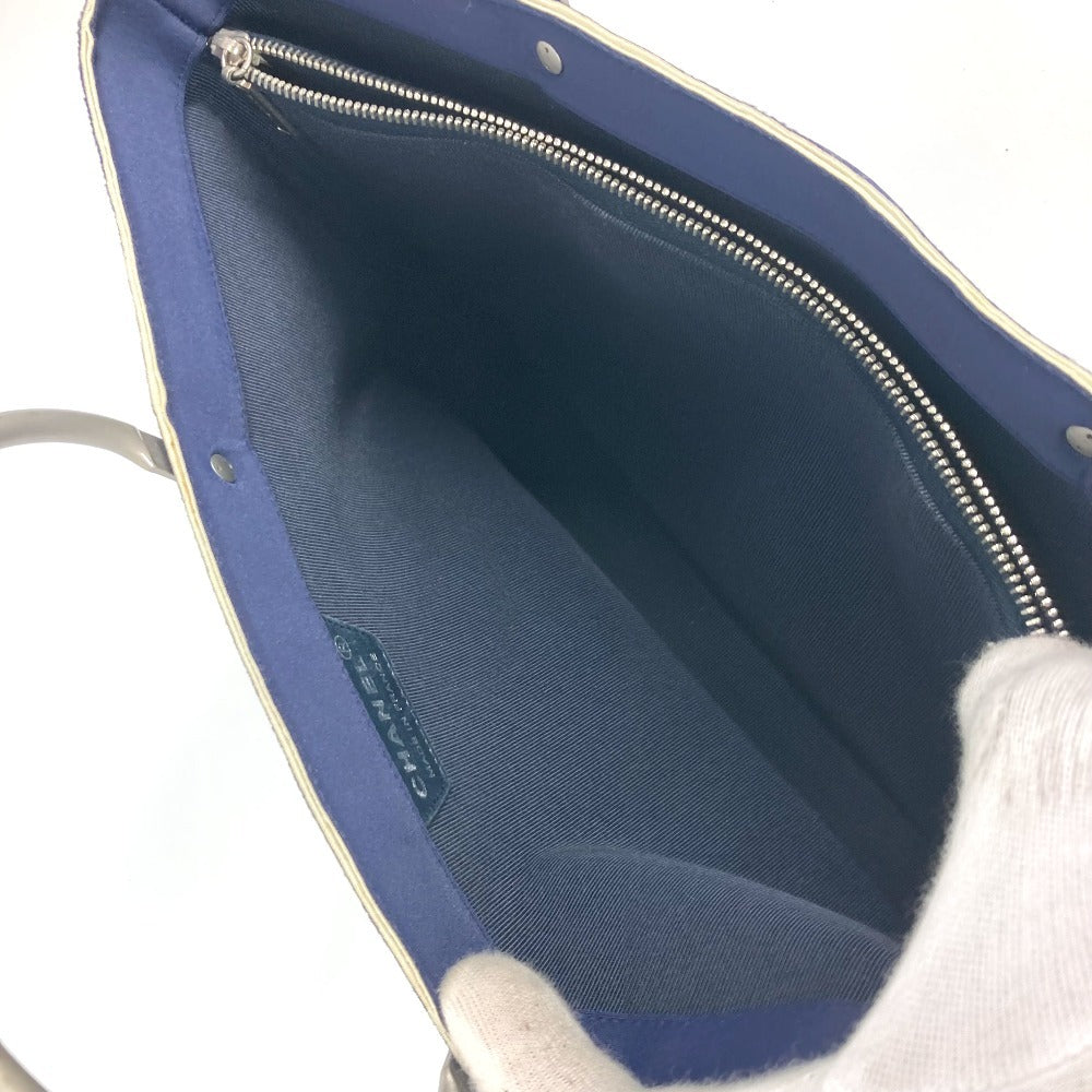 CHANEL Metal Handle Tote Bag Handbag Polyamide Women's Navy