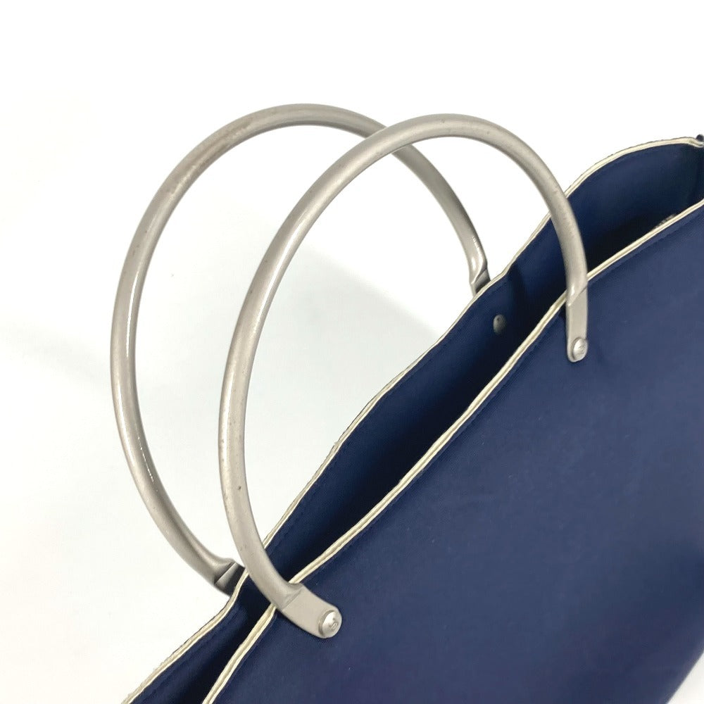 CHANEL Metal Handle Tote Bag Handbag Polyamide Women's Navy