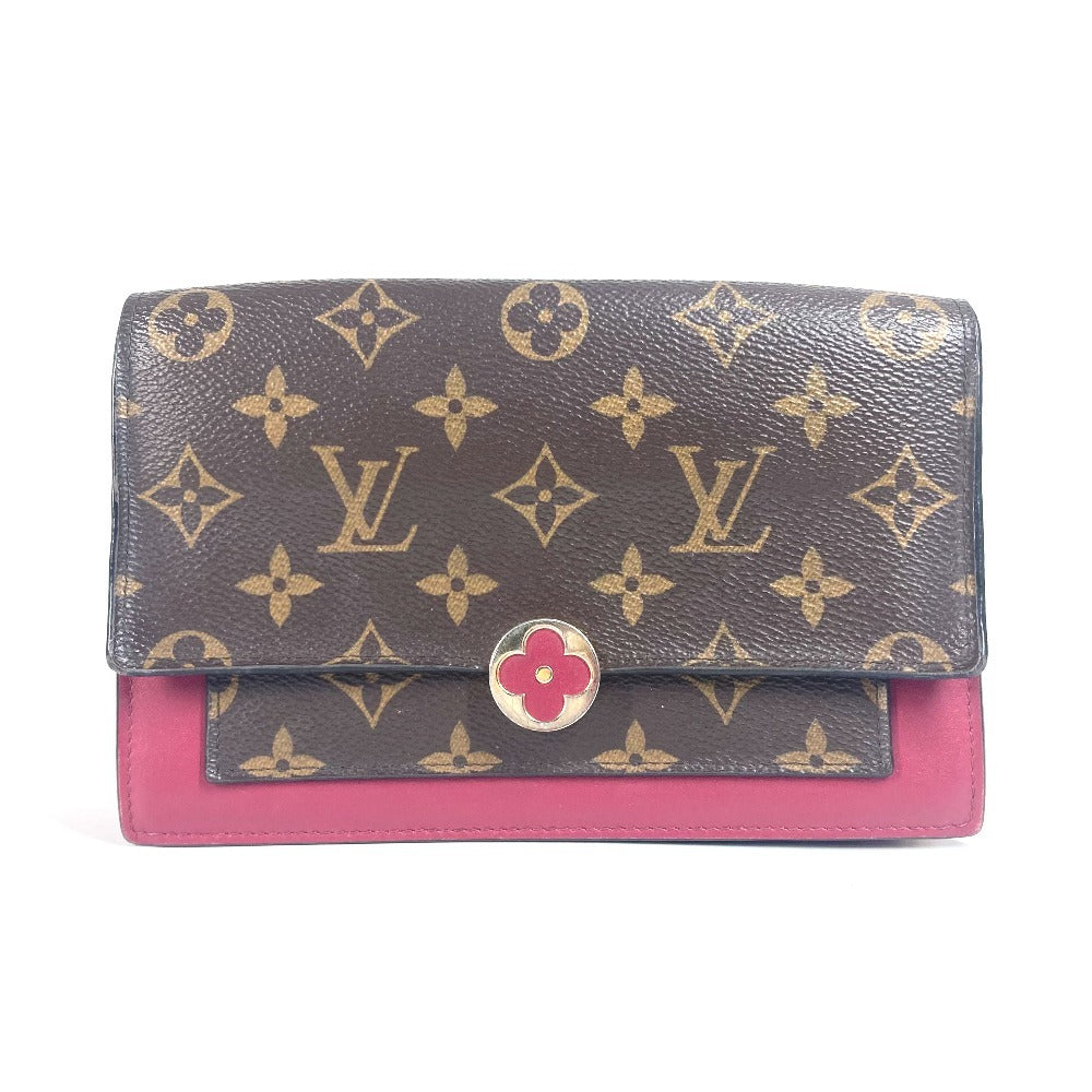 LOUIS VUITTON M69578 Monogram Portefeuille Flore Chain Wallet Shoulder Bag Clutch Bag Long Wallet Monogram Canvas Unisex Fuchsia Brown