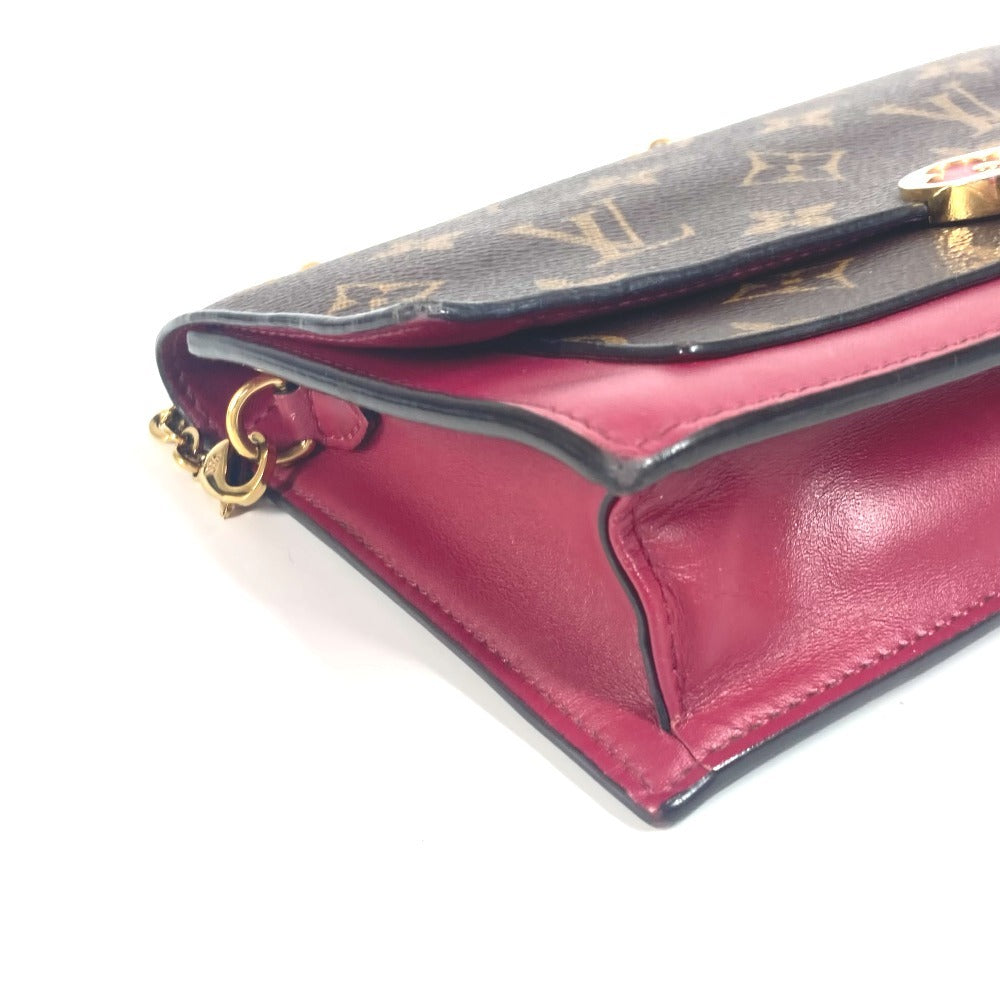 LOUIS VUITTON M69578 Monogram Portefeuille Flore Chain Wallet Shoulder Bag Clutch Bag Long Wallet Monogram Canvas Unisex Fuchsia Brown
