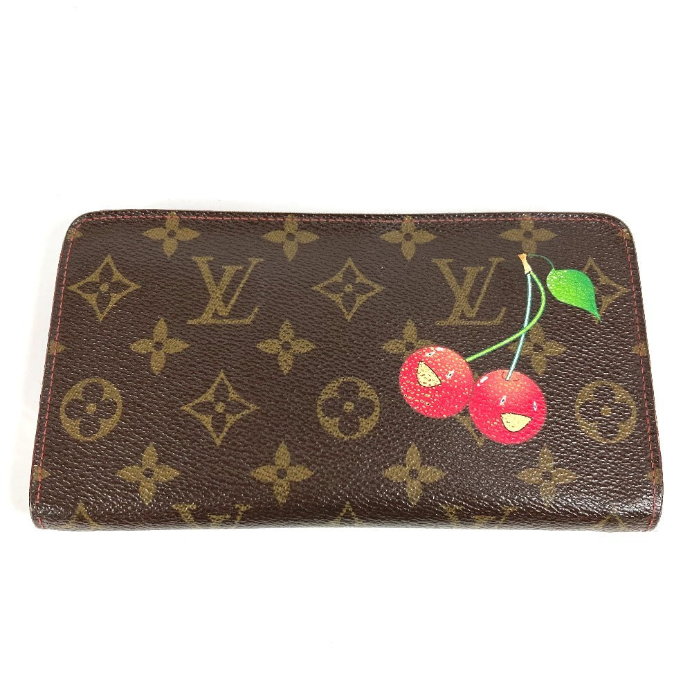 LOUIS VUITTON M95006 Monogram Cherry Porte-Monnaie Zip Long Wallet by Takashi Murakami, Round Zipper, Monogram Cherry Canvas, Women's, Brown