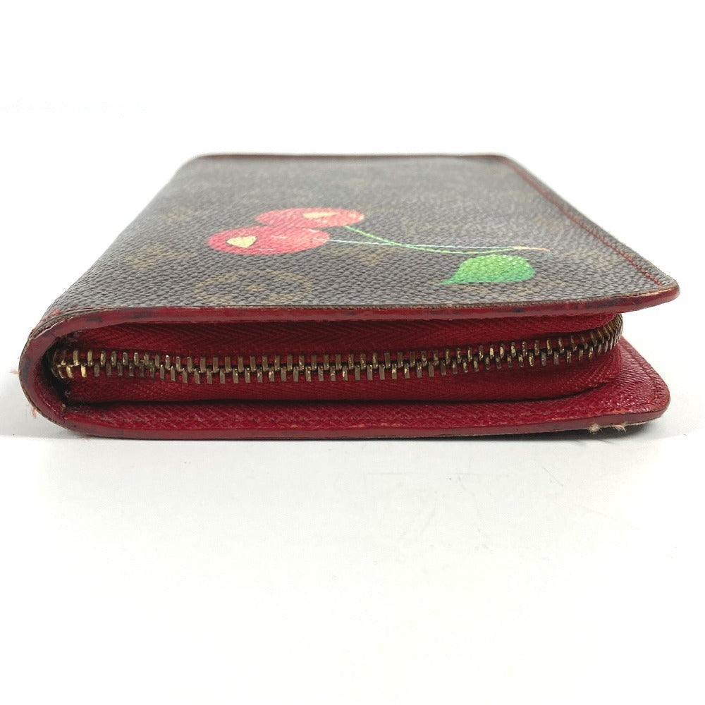 LOUIS VUITTON M95006 Monogram Cherry Porte-Monnaie Zip Long Wallet by Takashi Murakami, Round Zipper, Monogram Cherry Canvas, Women's, Brown