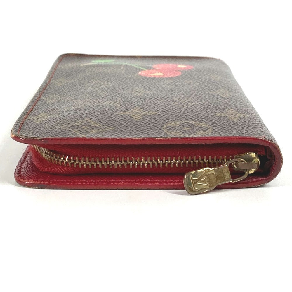 LOUIS VUITTON M95006 Monogram Cherry Porte-Monnaie Zip Long Wallet by Takashi Murakami, Round Zipper, Monogram Cherry Canvas, Women's, Brown