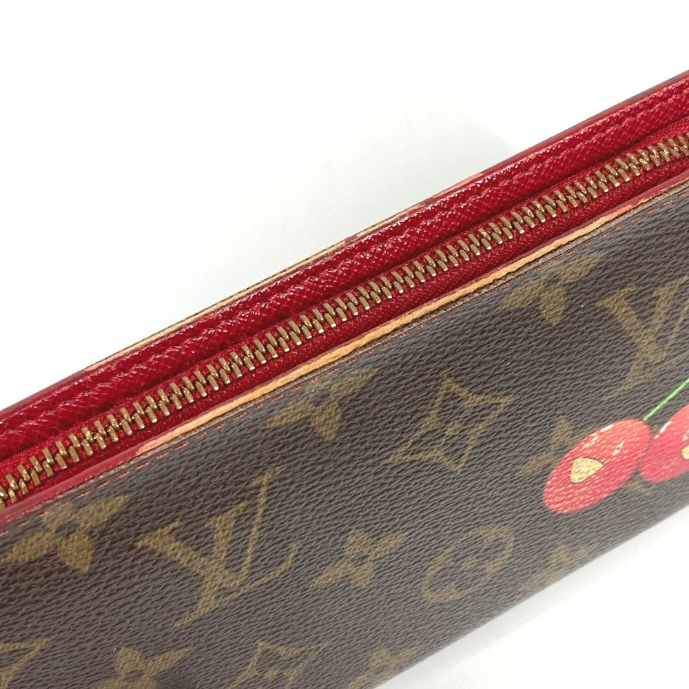 LOUIS VUITTON M95006 Monogram Cherry Porte-Monnaie Zip Long Wallet by Takashi Murakami, Round Zipper, Monogram Cherry Canvas, Women's, Brown