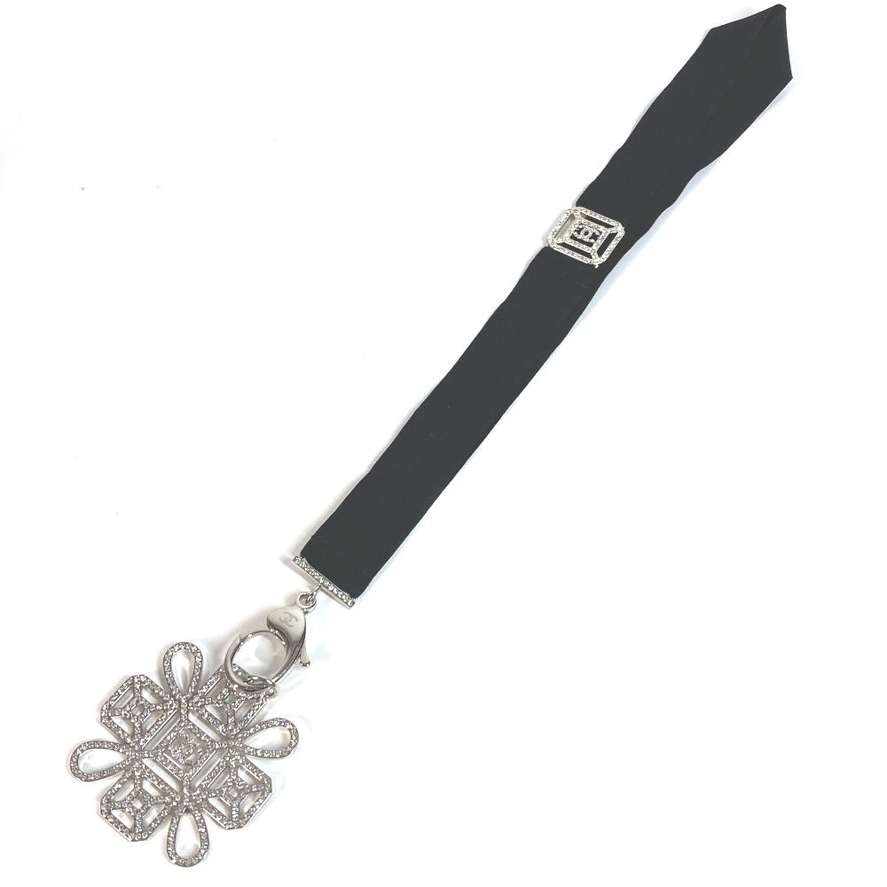 CHANEL CC Coco Mark Rhinestone Neck Strap Necklace, Metal, Black, Women's