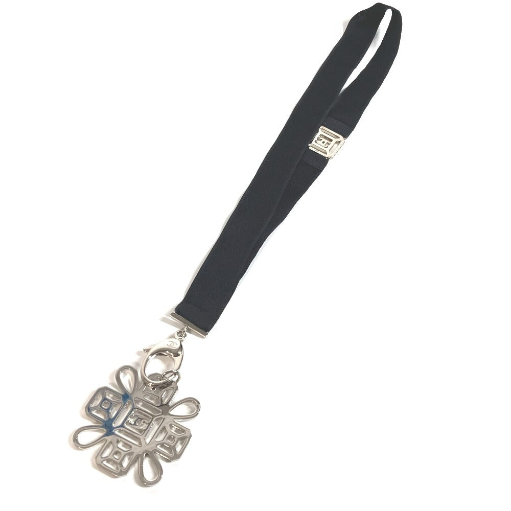 CHANEL CC Coco Mark Rhinestone Neck Strap Necklace, Metal, Black, Women's