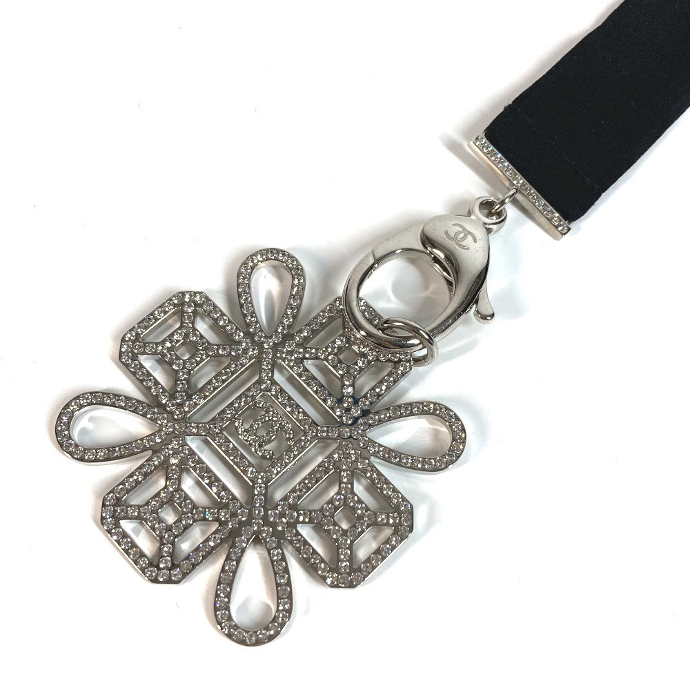 CHANEL CC Coco Mark Rhinestone Neck Strap Necklace, Metal, Black, Women's