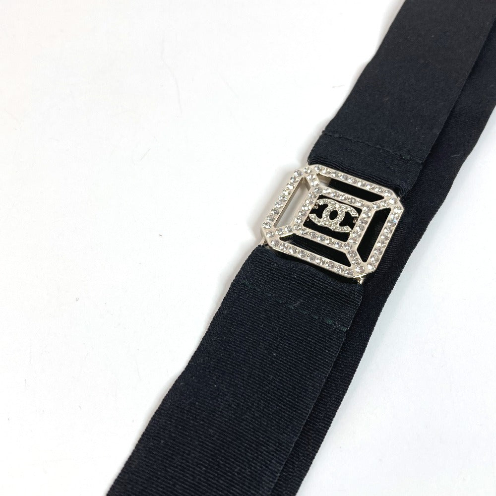 CHANEL CC Coco Mark Rhinestone Neck Strap Necklace, Metal, Black, Women's