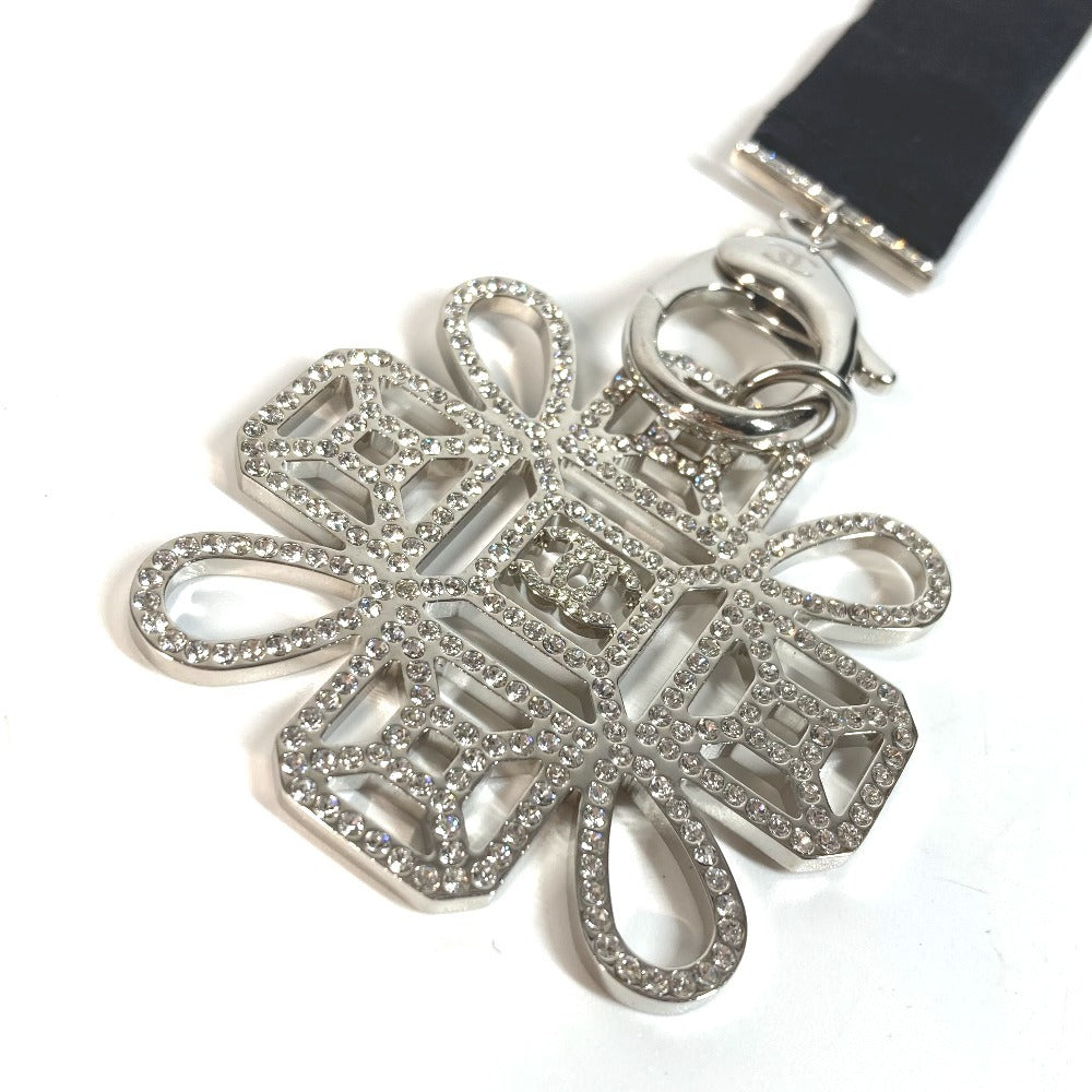 CHANEL CC Coco Mark Rhinestone Neck Strap Necklace, Metal, Black, Women's