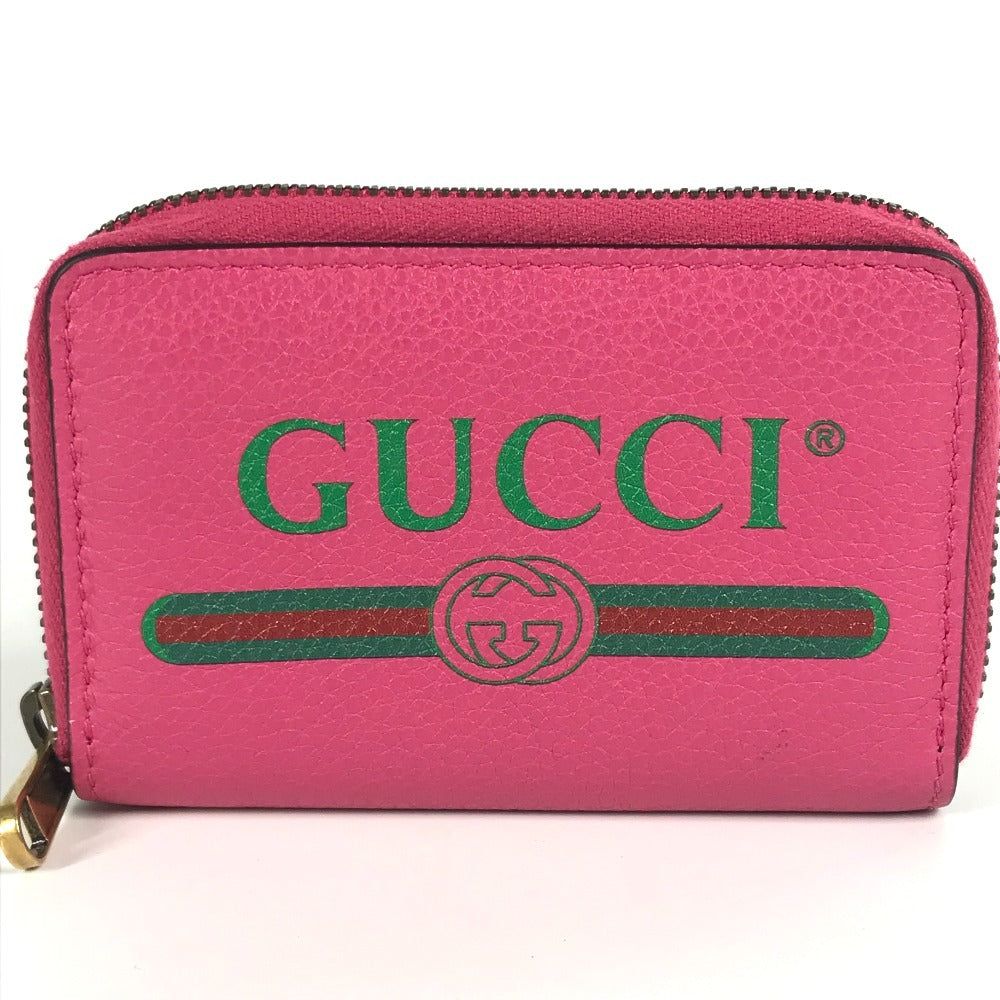 GUCCI 496319 logo Wallet Coin Compartment Zip Around coin purse Leather pink Used