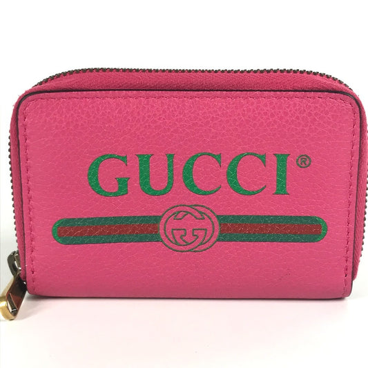 GUCCI 496319 logo Wallet Coin Compartment Zip Around coin purse Leather pink Used