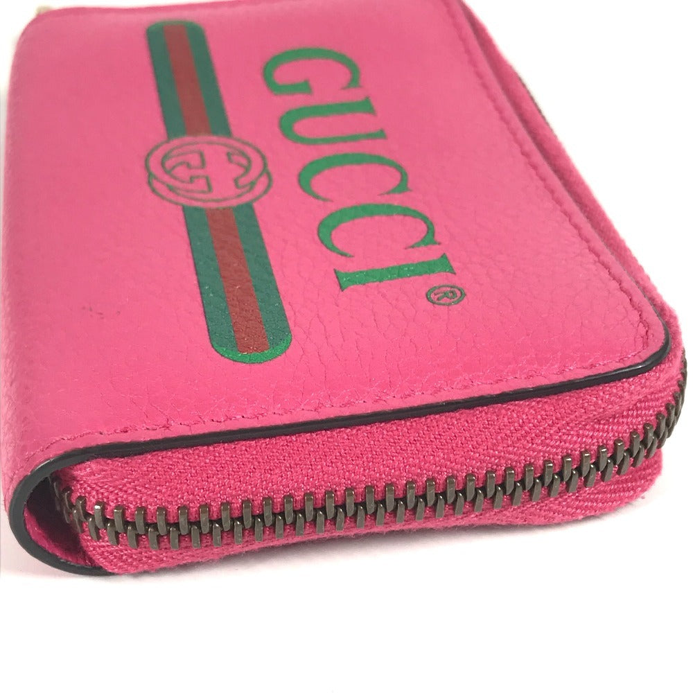 GUCCI 496319 Logo Wallet, Coin Purse, Round Zipper Coin Case, Leather, Unisex, Pink