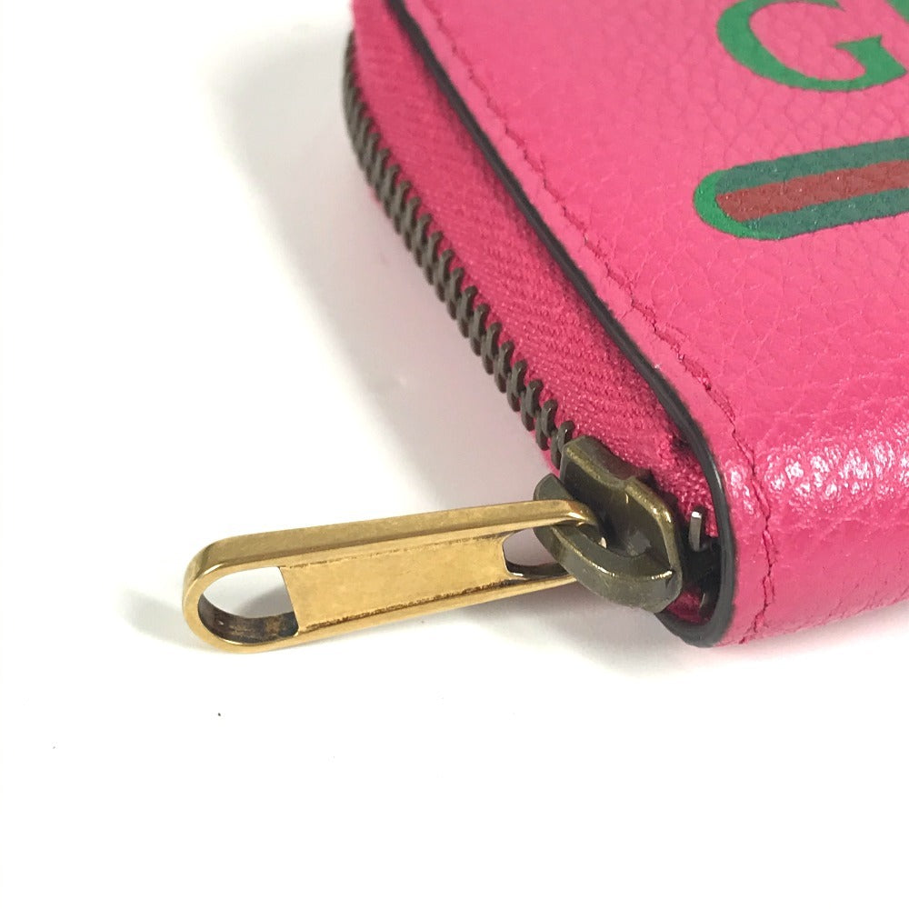 GUCCI 496319 Logo Wallet, Coin Purse, Round Zipper Coin Case, Leather, Unisex, Pink