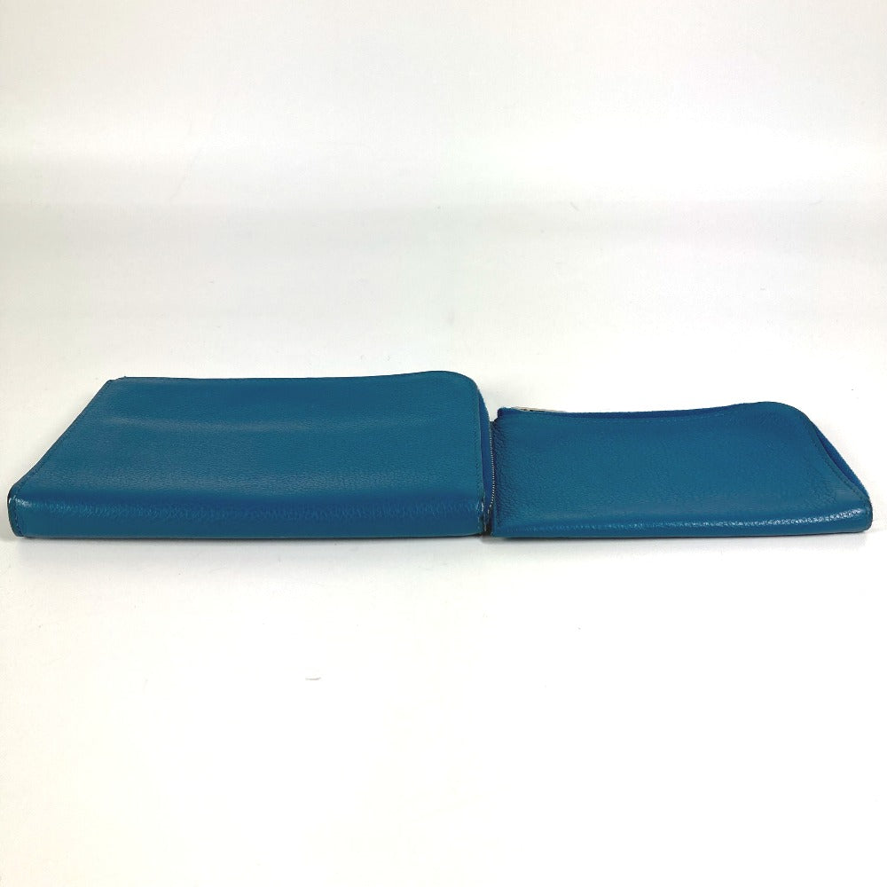 HERMES Remix Duo L-shaped zipper wallet with coin purse, bi-fold leather wallet, unisex, blue