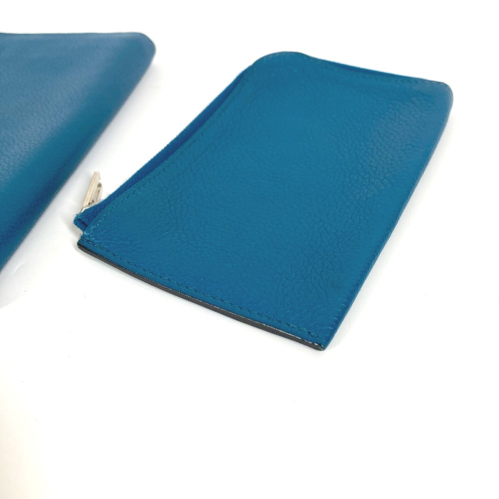 HERMES Remix Duo L-shaped zipper wallet with coin purse, bi-fold leather wallet, unisex, blue