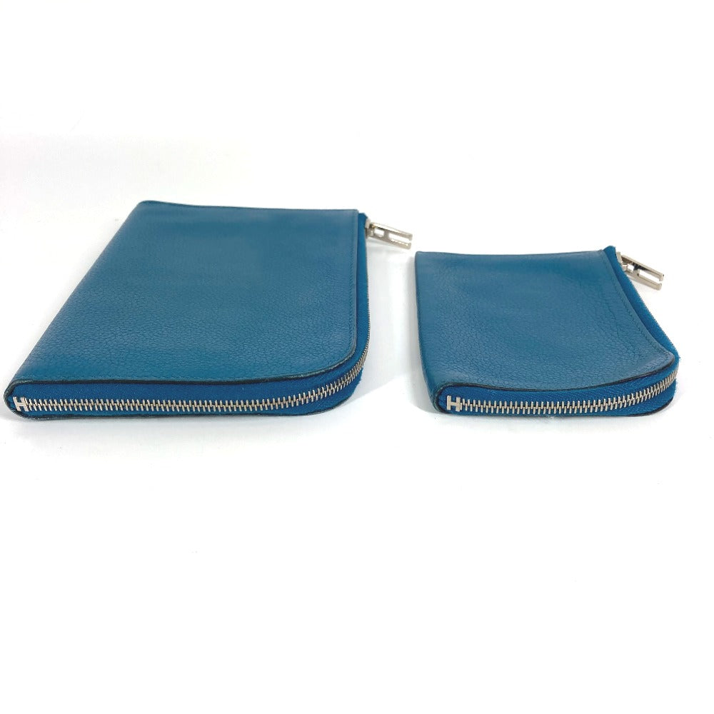 HERMES Remix Duo L-shaped zipper wallet with coin purse, bi-fold leather wallet, unisex, blue