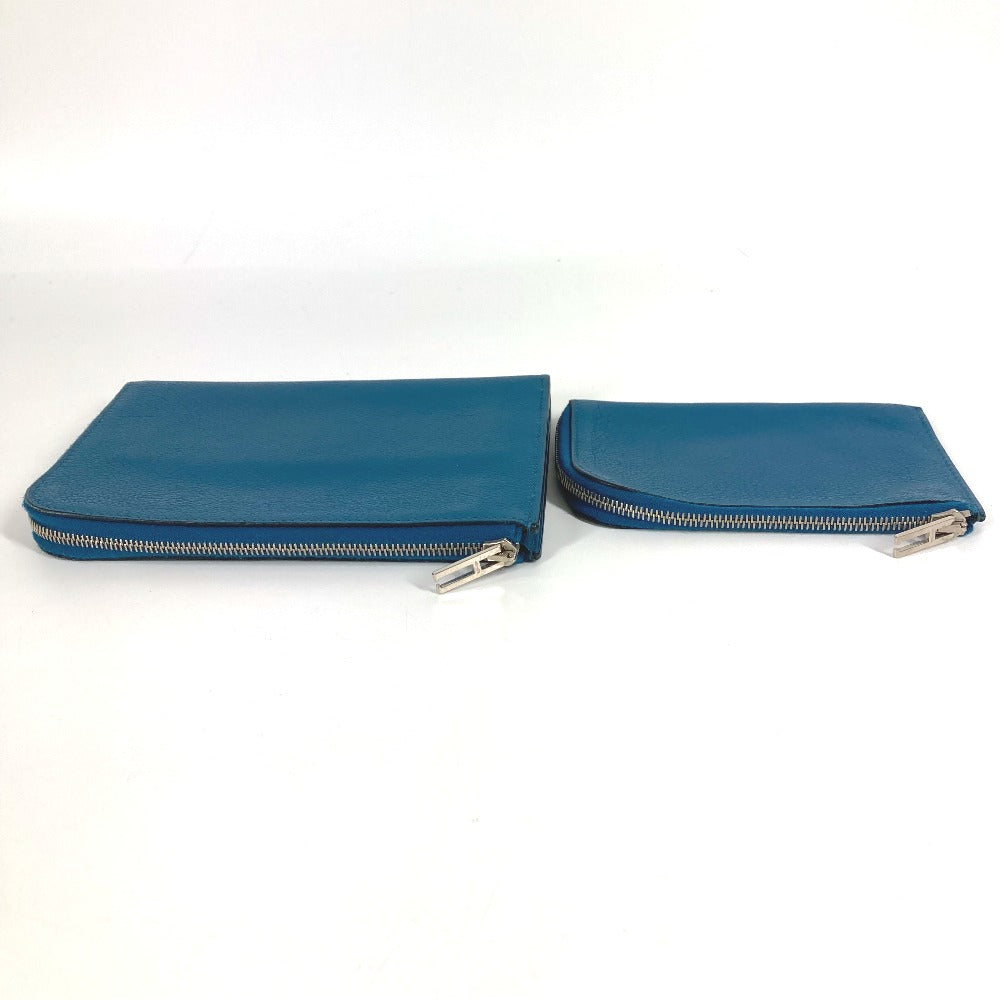 HERMES Remix Duo L-shaped zipper wallet with coin purse, bi-fold leather wallet, unisex, blue