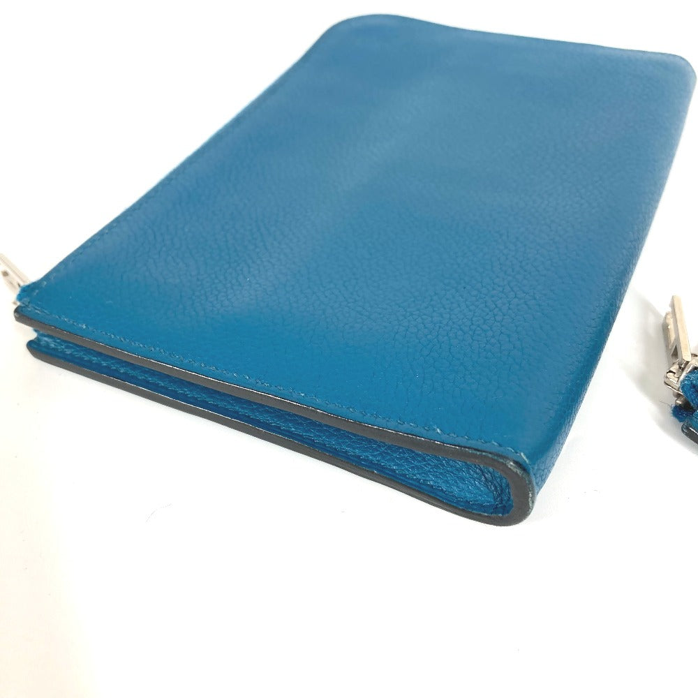 HERMES Remix Duo L-shaped zipper wallet with coin purse, bi-fold leather wallet, unisex, blue