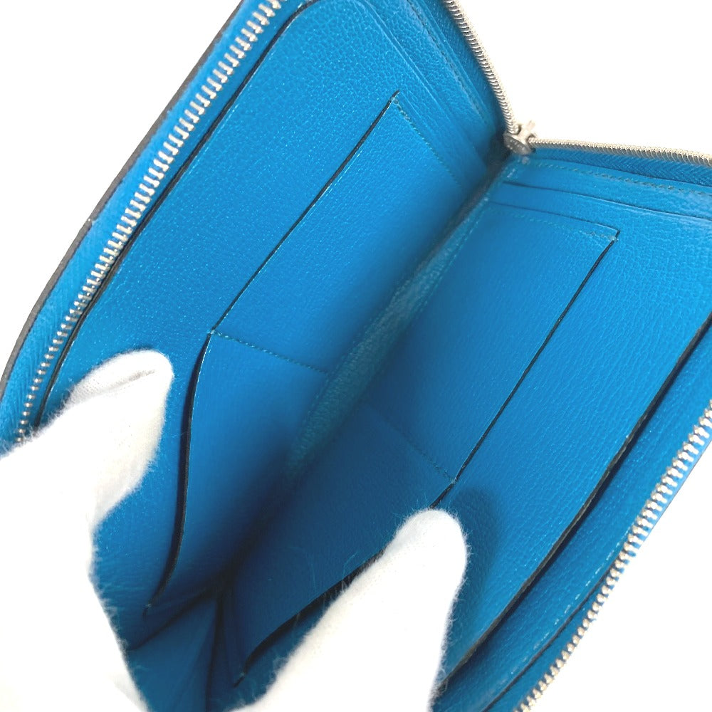 HERMES Remix Duo L-shaped zipper wallet with coin purse, bi-fold leather wallet, unisex, blue