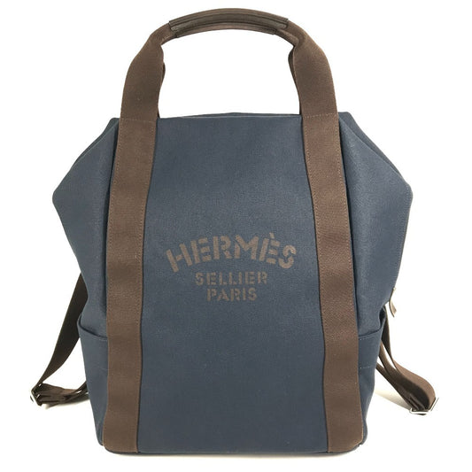 HERMES サックドパンサージュグルーム カバン バックパック リュックサック コットン ユニセックス ネイビー