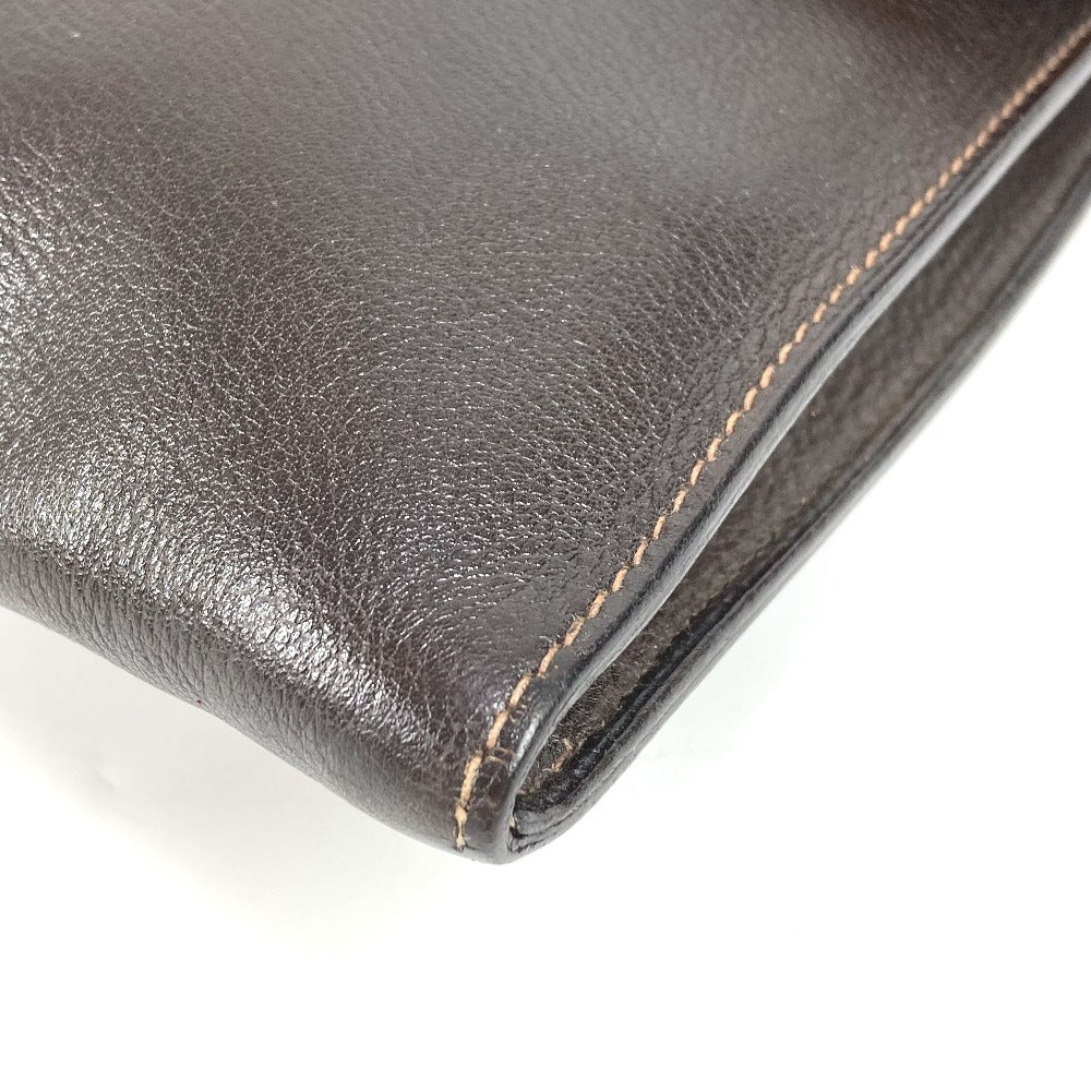 HERMES ヴィンテージ ロゴ カバン ポーチ フラップ セカンドバッグ クラッチバッグ レザー ユニセックス ブラウン