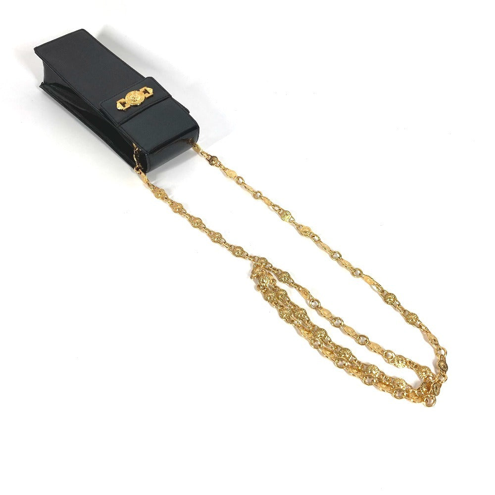 VERSACE ヴィンテージ サンバースト ロゴ フォンバッグ カバン フラップ チェーンバッグ 斜め掛け ポシェット ショルダーバッグ エナメル レディース ブラック