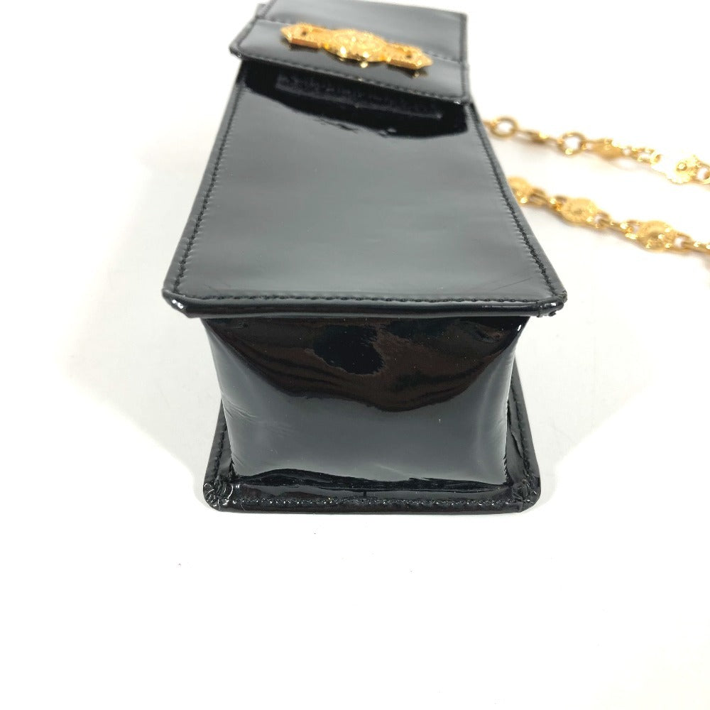 VERSACE ヴィンテージ サンバースト ロゴ フォンバッグ カバン フラップ チェーンバッグ 斜め掛け ポシェット ショルダーバッグ エナメル レディース ブラック