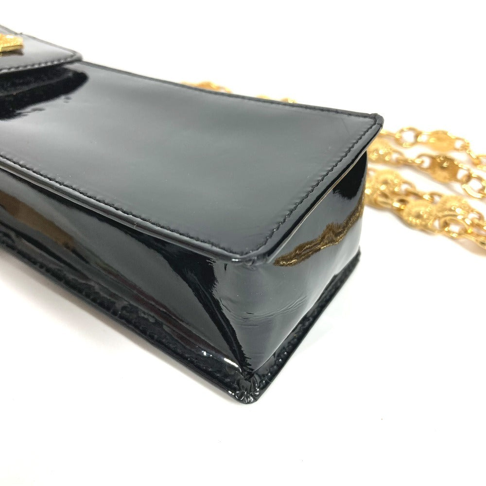 VERSACE ヴィンテージ サンバースト ロゴ フォンバッグ カバン フラップ チェーンバッグ 斜め掛け ポシェット ショルダーバッグ エナメル レディース ブラック