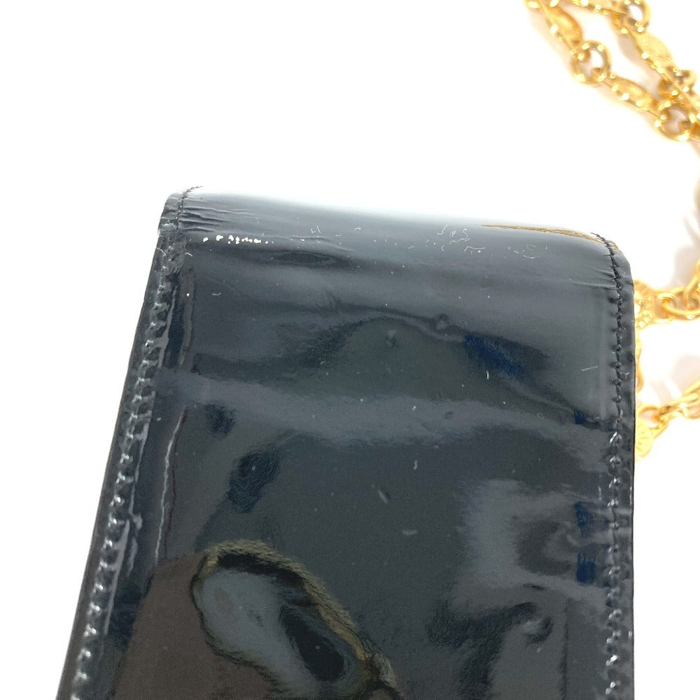 VERSACE ヴィンテージ サンバースト ロゴ フォンバッグ カバン フラップ チェーンバッグ 斜め掛け ポシェット ショルダーバッグ エナメル レディース ブラック