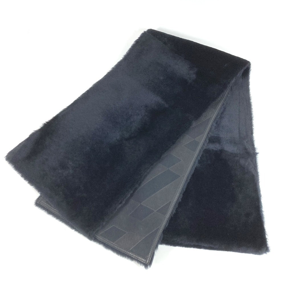 HERMES Leather Fur Shawl/Stole/Scarf, Unisex, Black