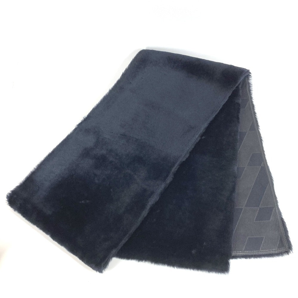 HERMES Leather Fur Shawl/Stole/Scarf, Unisex, Black