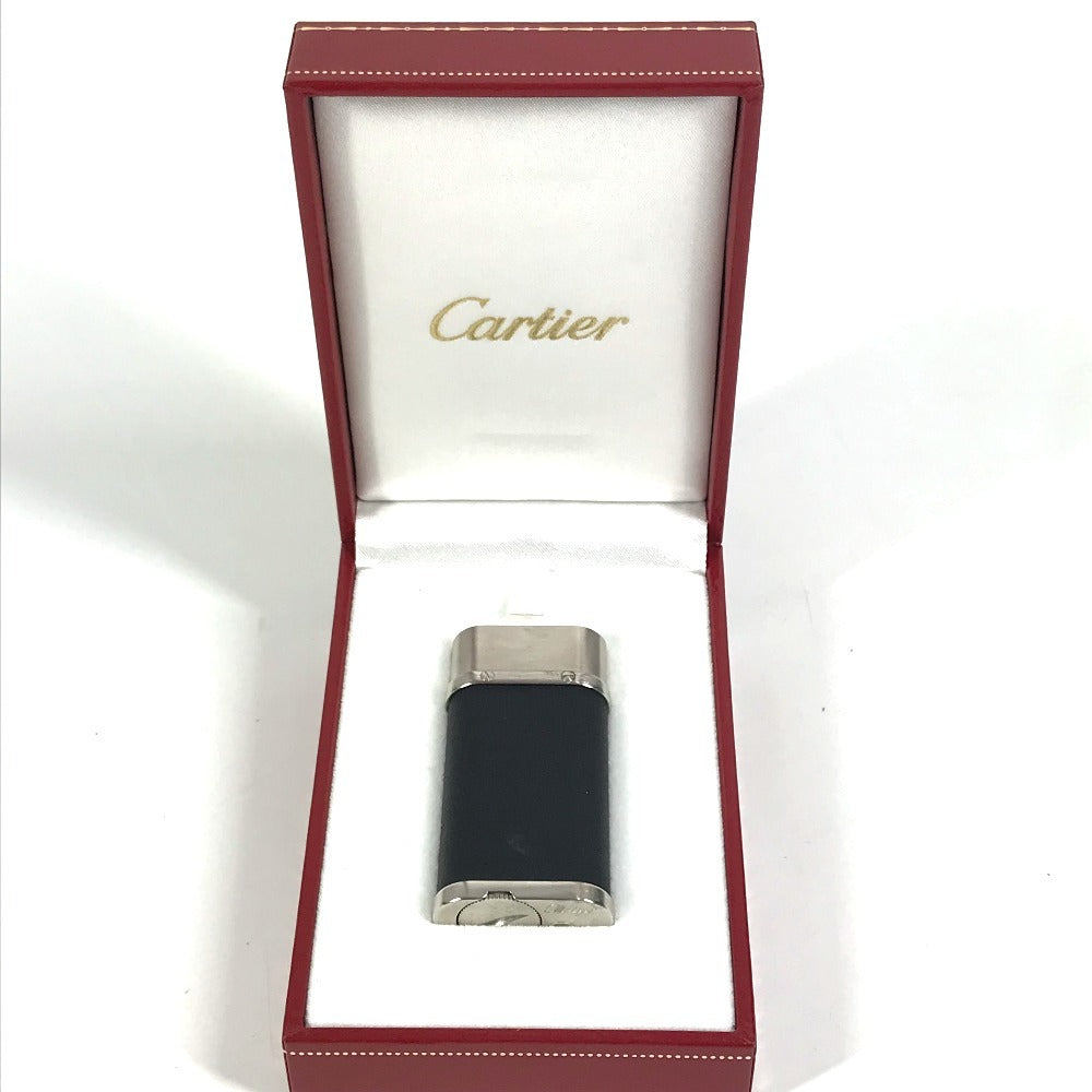 CARTIER logo Smoking tool Lighter Leather Black/Silver Used
