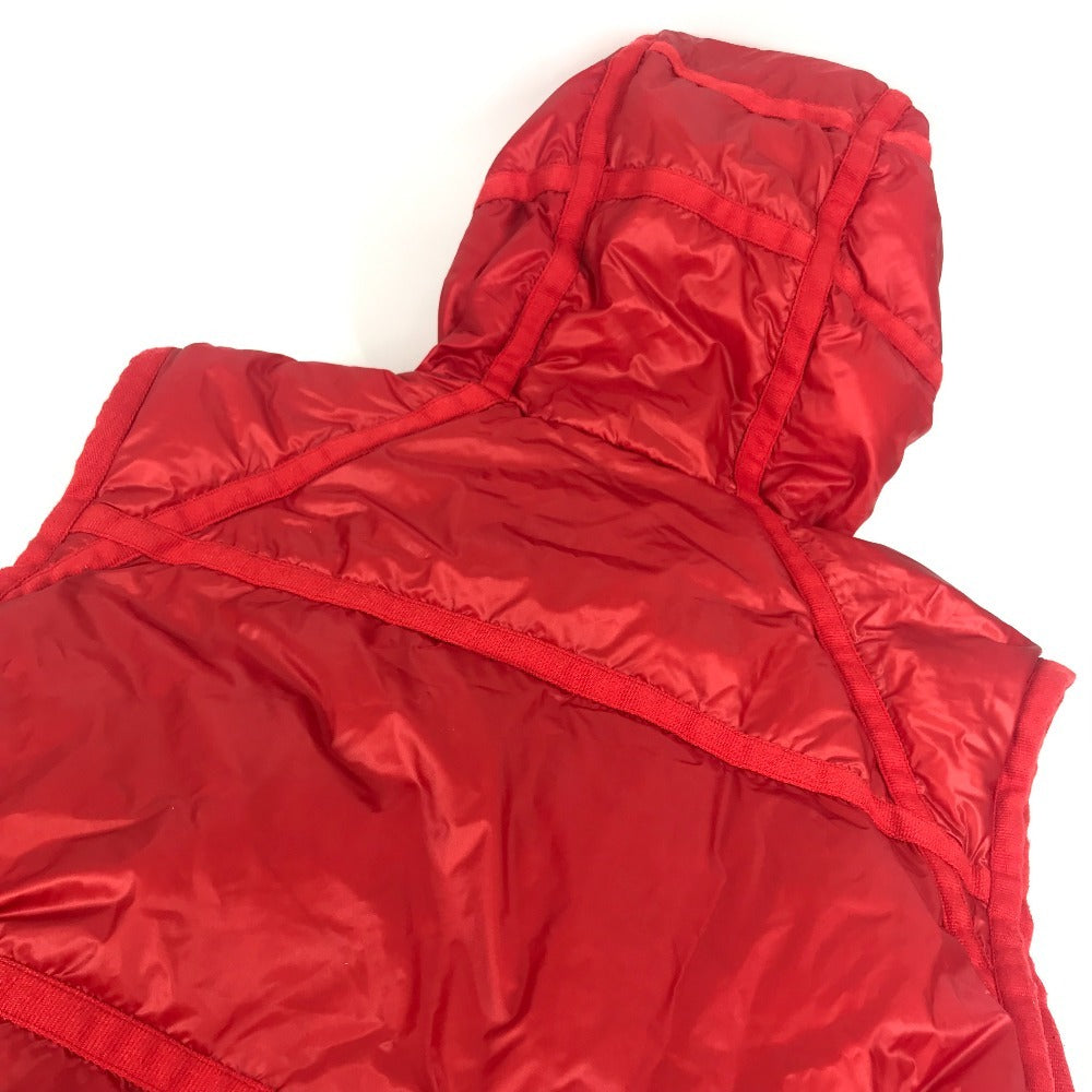 MONCLER Hever Gilet Hever Vest, a sleeveless down vest with a hood, available in red.