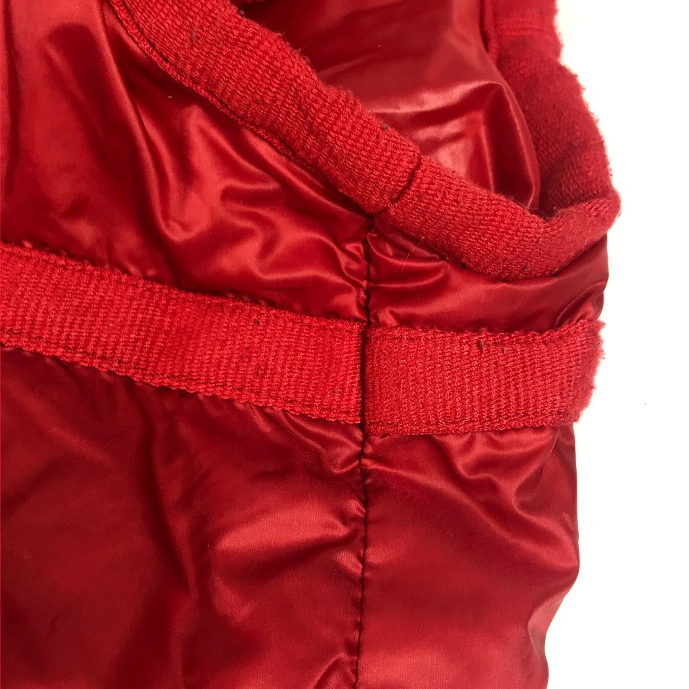 MONCLER Hever Gilet Hever Vest, a sleeveless down vest with a hood, available in red.