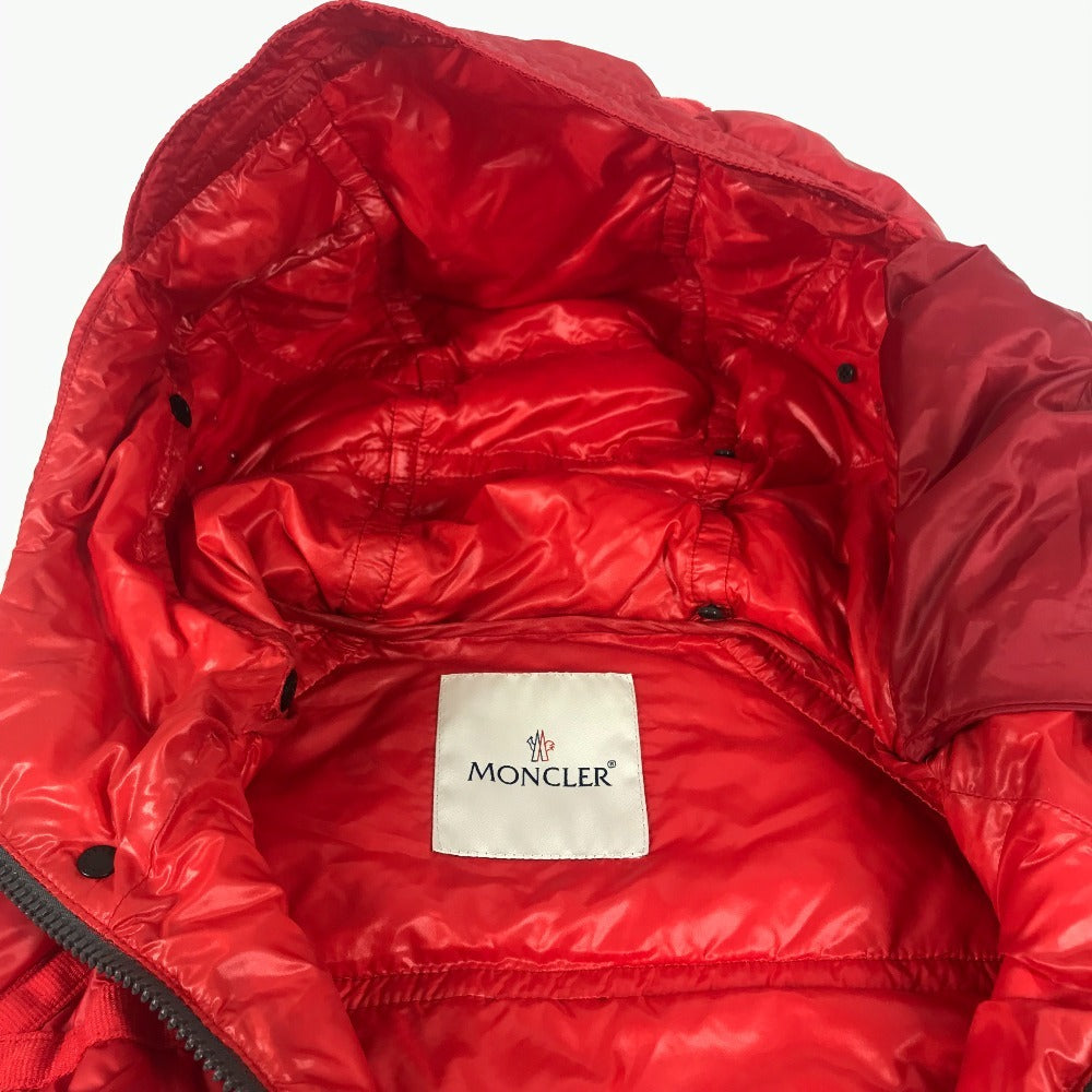 MONCLER Hever Gilet Hever Vest, a sleeveless down vest with a hood, available in red.
