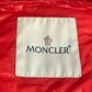 MONCLER Hever Gilet Hever Vest, a sleeveless down vest with a hood, available in red.